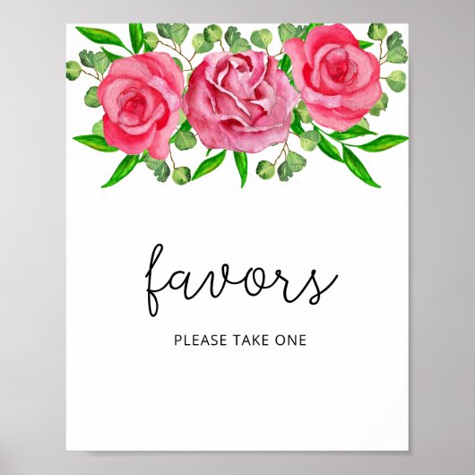 Watercolor rozen gunst favor neem een poster (Voorkant)