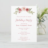 Watercolor Rozen & Hulst Bedrijfs Kerstfeest Kaart (Staand voorkant)