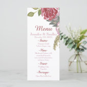 Watercolor Rozen Huwelijksmenu Menu (Staand voorkant)