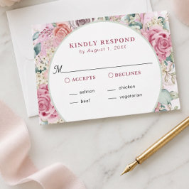 Watercolor Rozen Huwelijksreactiekaart RSVP Kaartje