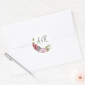 Watercolor Rozen Monogram Bloemen Ronde Sticker (Envelop)
