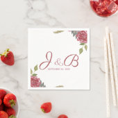Watercolor Rozen Monogram Huwelijk Servet (Insitu)