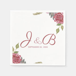Watercolor Rozen Monogram Huwelijk Servet