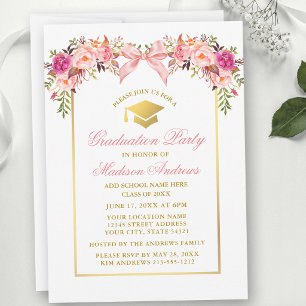 Watercolor Rozen Roze Lint Afstudeerfeest Kaart