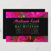 WATERCOLOR ROZEN ROZE NEON Bat Mitzvah uitnodiging (Voorkant / Achterkant)