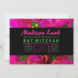 WATERCOLOR ROZEN ROZE NEON Bat Mitzvah uitnodiging