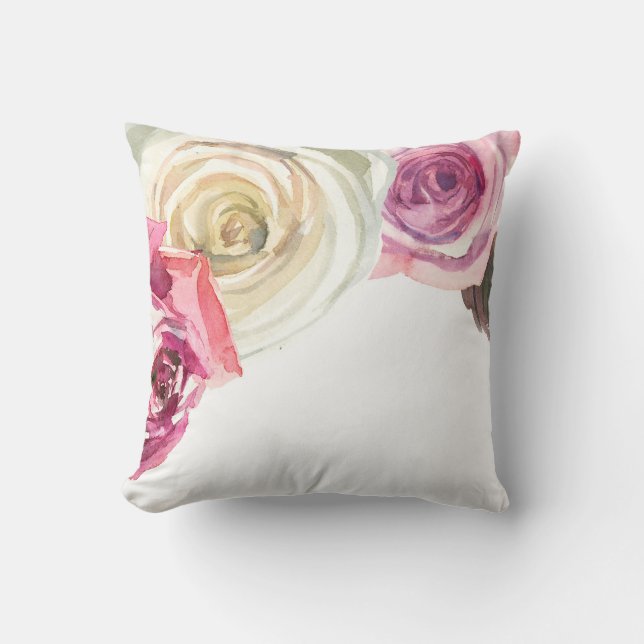 Watercolor Rozen Roze & Witte Bloem Glamour Kussen (Voorkant)