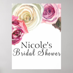 Watercolor Rozen Roze & Witte Bloemen Welkom Poster