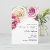 Watercolor Rozen Roze & Witte Chic Bruidsdouche Kaart (Staand voorkant)