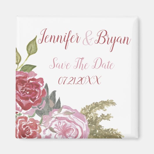 Watercolor Rozen Save The Date Magneet (Voorkant)