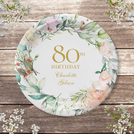 Watercolor Rozen Sluiers 80ste Verjaardagsfeest Papieren Bordje