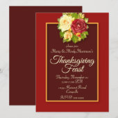 Watercolor Rozen Thanksgiving Dinerfeest Kaart (Voorkant / Achterkant)