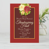 Watercolor Rozen Thanksgiving Dinerfeest Kaart (Staand voorkant)