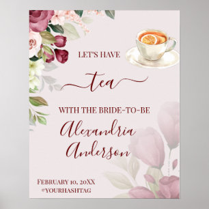 Watercolor Rozen Thee Bruidsborrel Welkomstbord Poster