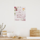 Watercolor Rozen Thee Bruidsuitnodiging Welkom Bor Poster (Keuken)