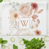 Watercolor Rozentuin Monogram Bloemig Theedoek (Gevouwen)