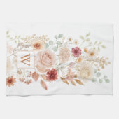 Watercolor Rozentuin Monogram Bloemig Theedoek (Horizontaal)