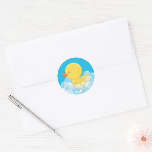 Watercolor Rubber Eend Feest Ronde Stickers (Envelop)