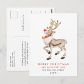 Watercolor Rudolf Rendier Kerstmis Vakantie Briefkaart (Voorkant / Achterkant)