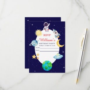 Watercolor Ruimtevaart Verjaardagsfeestje RSVP Kaartje