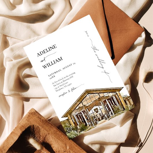 Watercolor Rustic Barn Wedding Invitation Elegant Kaart