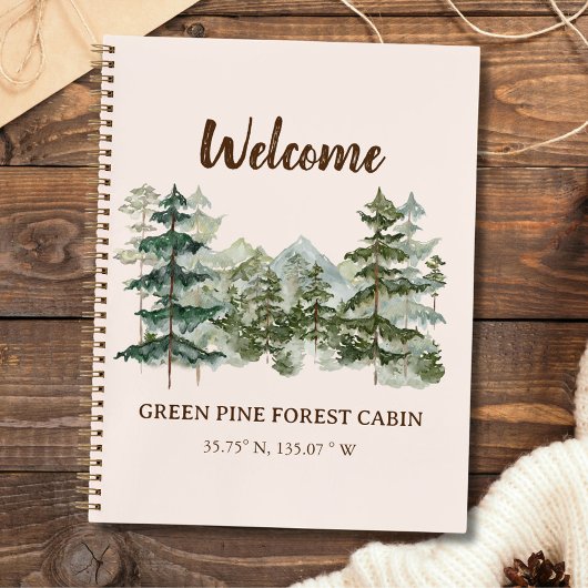 Watercolor Rustic Forest  Rental Cabin Guest Book Notitieboek