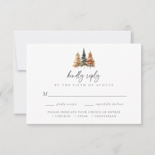 Watercolor Rustic Mountain Pine Forest Wedding RSVP Kaartje (Voorkant)