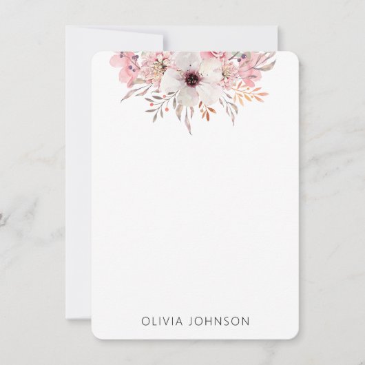 Watercolor Rustic Pink Floral Personalized Notitiekaartje (Voorkant)