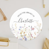 Watercolor Rustic Pretty Wildflower Bookplate Ronde Sticker