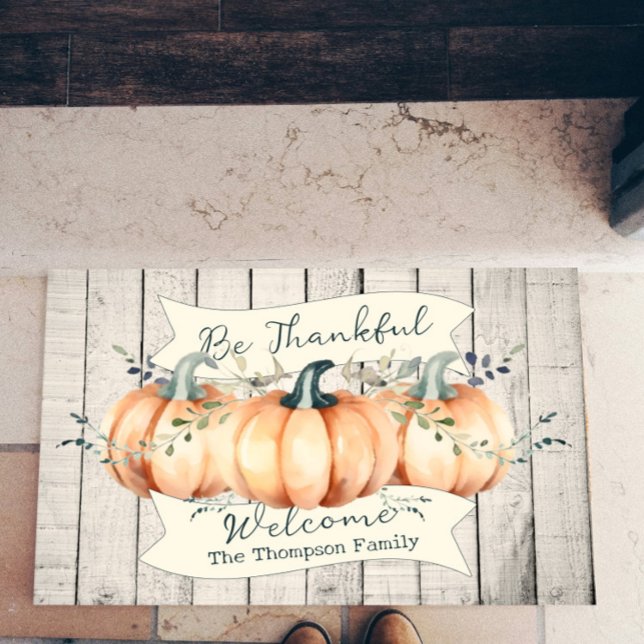Watercolor Rustic Pumpkins Personalized Deurmat (Watercolor Rustic Pumpkins Personalized Doormat)