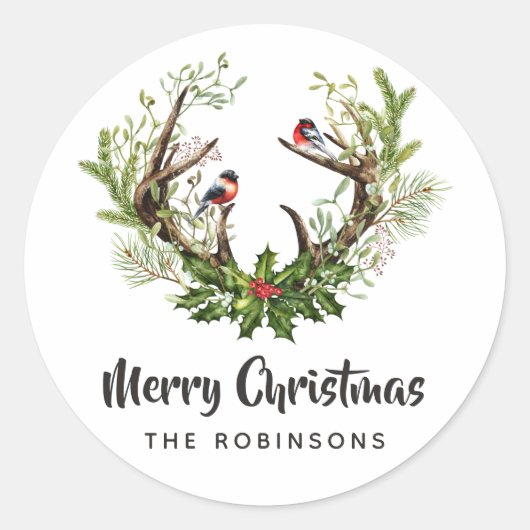 Watercolor Rustic Rendier Kerstmis Ronde Sticker (Voorkant)