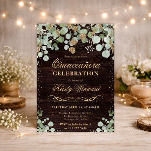 Watercolor Rusticale Eucalyptus Gouden Quinceanera Kaart