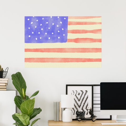 Watercolor rustieke Amerikaanse vlag Poster (Thuiskantoor)