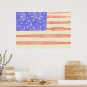 Watercolor rustieke Amerikaanse vlag Poster (Keuken)