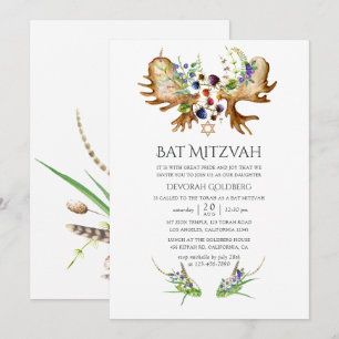 Watercolor Rustieke Bos Bat Mitzvah Kaart