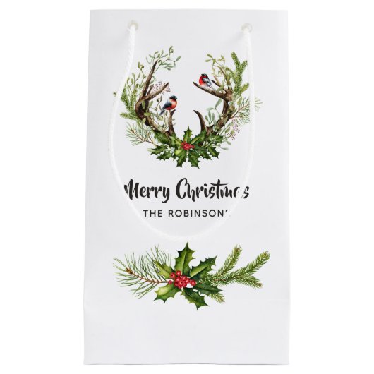 Watercolor Rustieke Rendier Kerst Klein Cadeauzakje (Voorkant)