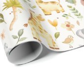 Watercolor Safari Animals Baby Shower Cadeaupapier (Rol Hoek)