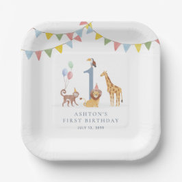 Watercolor Safari Animals Birthday Paper Plate Papieren Bordje
