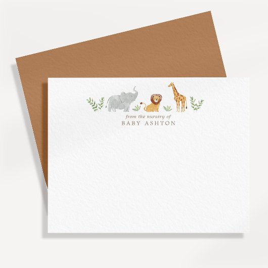 Watercolor Safari Animals Nursery Note Card Aankondiging