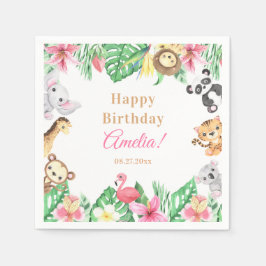 Watercolor Safari Animals Pink Floral Girl Servet