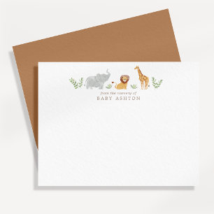 Watercolor Safari Dieren Babykamer Notitiekaart