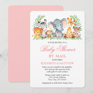 Watercolor Safari Dieren Roze Shower per Post Kaart