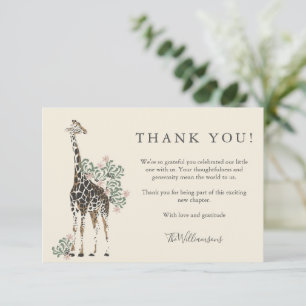 Watercolor Safari Giraffe Baby Shower Naam Aangepa Bedankkaart