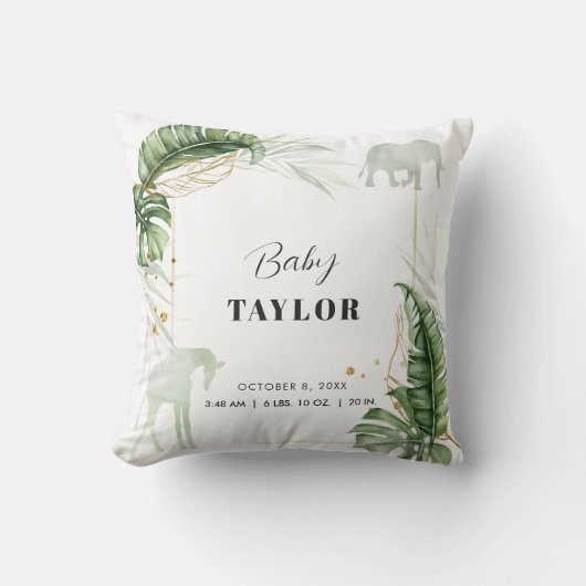 Watercolor Safari Giraffe Olifant Baby Shower Kussen (Voorkant)