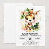 Watercolor Safari Giraffe Verjaardag Kaart (Voorkant / Achterkant)