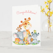 Watercolor Safari Jungle Animals Congratulations Kaart (Gele Bloem)