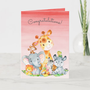 Watercolor Safari Jungle Animals Congratulations Kaart
