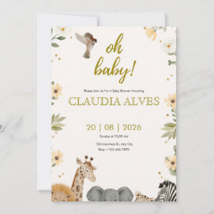 Watercolor Safari Jungle Dieren Baby Shower Uitnod Kaart