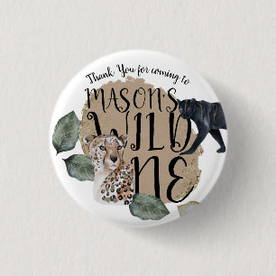 Watercolor Safari Wilde Eén Dieren Verjaardagsfees Ronde Button 3,2 Cm