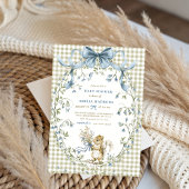 Watercolor Sage Gingham Squirrel Baby Shower Kaart